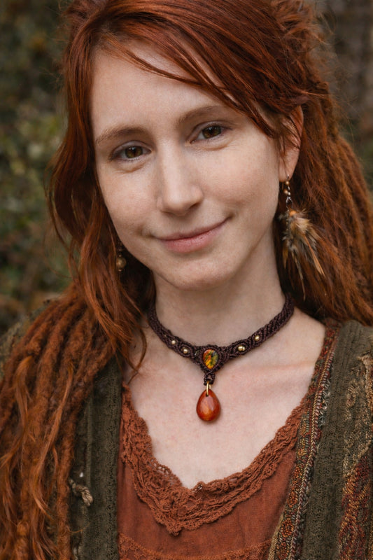 Edelstein Choker "Ammolit Inferno" | handgeknüpft mit Ammolit und Jaspis