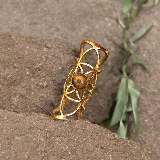 Dreadperle "Kleine Blume" aus Messing mit Tigerauge