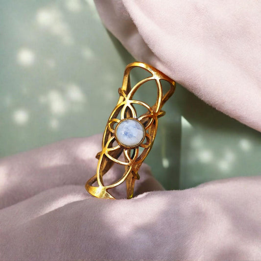 Dreadperle "Kleine Blume" aus Messing mit Mondstein