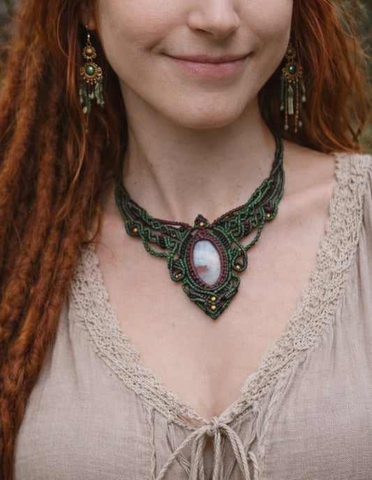 Edelstein Kette/Collier "Lariel" | handgeknüpft mit großem Larimar