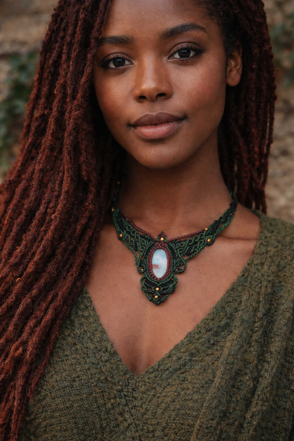 Edelstein Kette/Collier "Lariel" | handgeknüpft mit großem Larimar