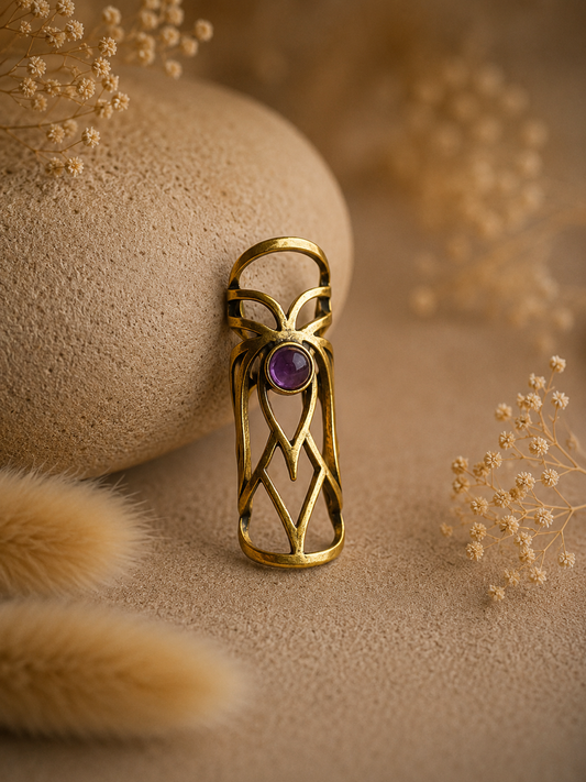 Dreadperlen Messing | "Butterfly" mit Amethyst | Gr. L