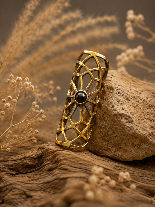 Dreadperlen Messing | "Sacred Geometry" mit Onyx | Gr. L