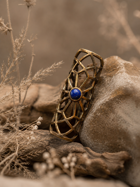 Dreadperlen Messing | "Sacred Geometry" mit Lapislazuli | Gr. L