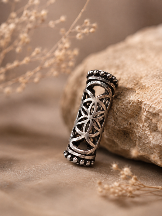 Dreadperlen Messing (silber beschichtet)  | "Flower of Life" | Gr. M