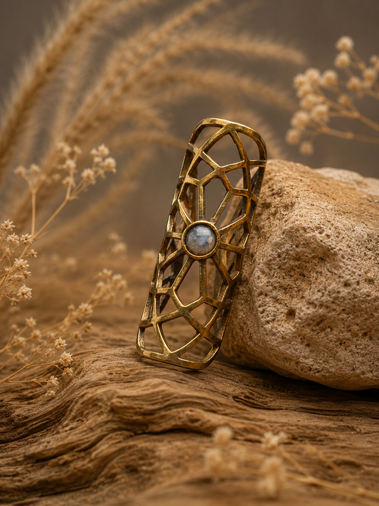 Dreadperlen Messing | "Sacred Geometry" mit Labradorit | Gr. L