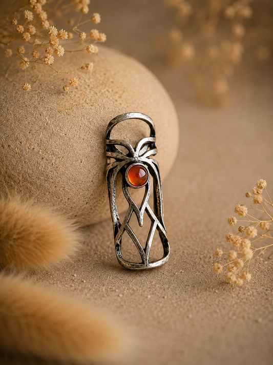 Dreadperlen silber beschichtetes Messing | "Butterfly" mit Karneol | Gr. L