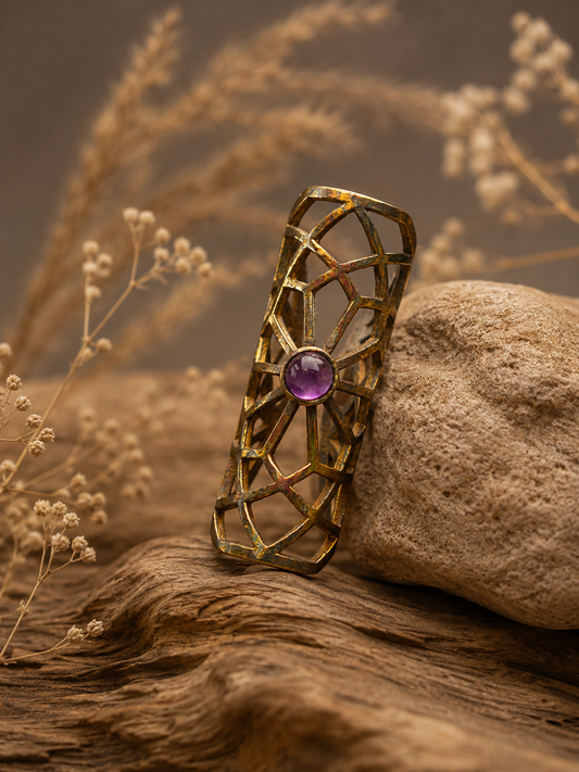 Dreadperlen Messing | "Sacred Geometry" mit Amethyst | Gr. L