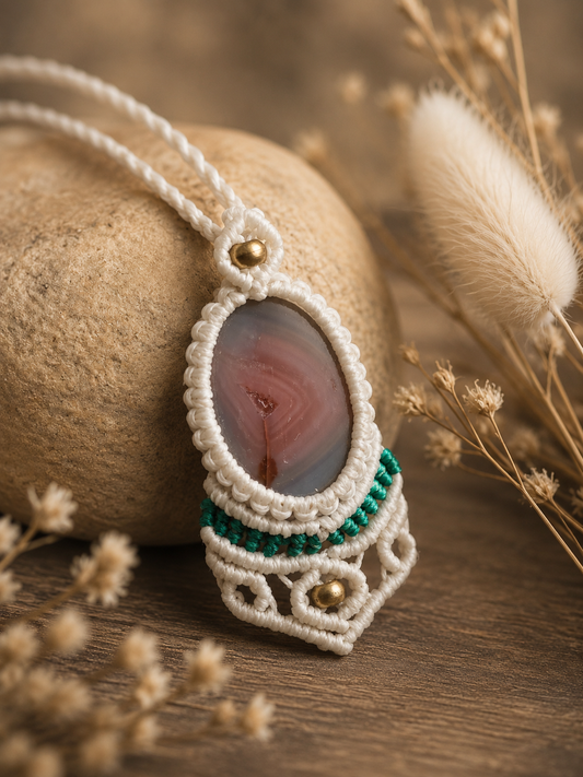 Handgeknüpfte Edelstein Kette mit Botswana Achat