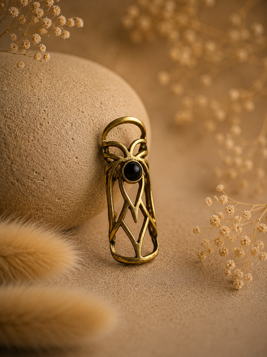 Dreadperlen Messing | "Butterfly" mit Onyx | Gr. L