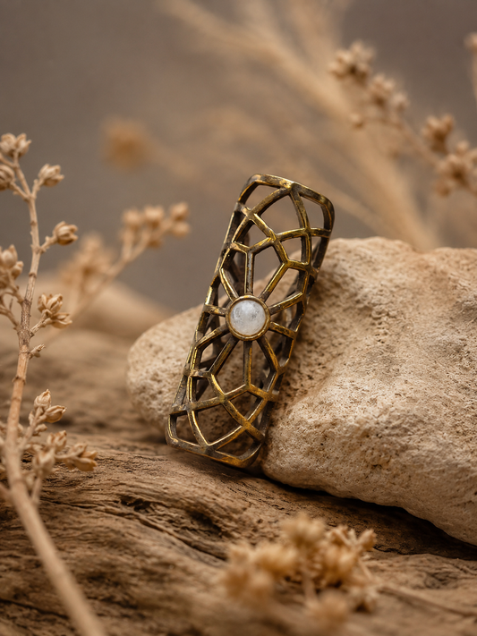 Dreadperlen Messing | "Sacred Geometry" mit Mondstein | Gr. L